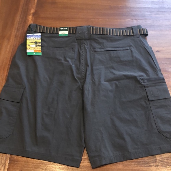 Orvis tech cargo shorts. Dark gray color. Comes with a casual striped belt. NWT! - Picture 4 of 10